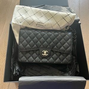 Chanel Jumbo Caviar Black w Silver Chain